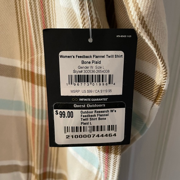 Outdoor Research Flannel Twill Shirt - Bone Plaid - Women’s Sz Lg - Picture 2 of 3